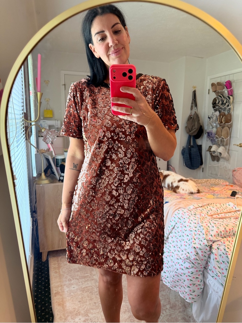 Anthropologie Rose Gold Sequin Mini Dress